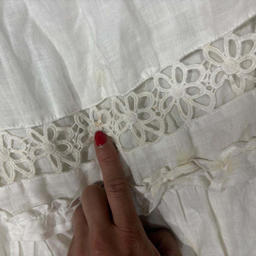 Chicos White Linen Tiered Maxi Skirt Floral Crochet Lace Ruffle Boho Sz 2 (L) - Picture 9 of 9